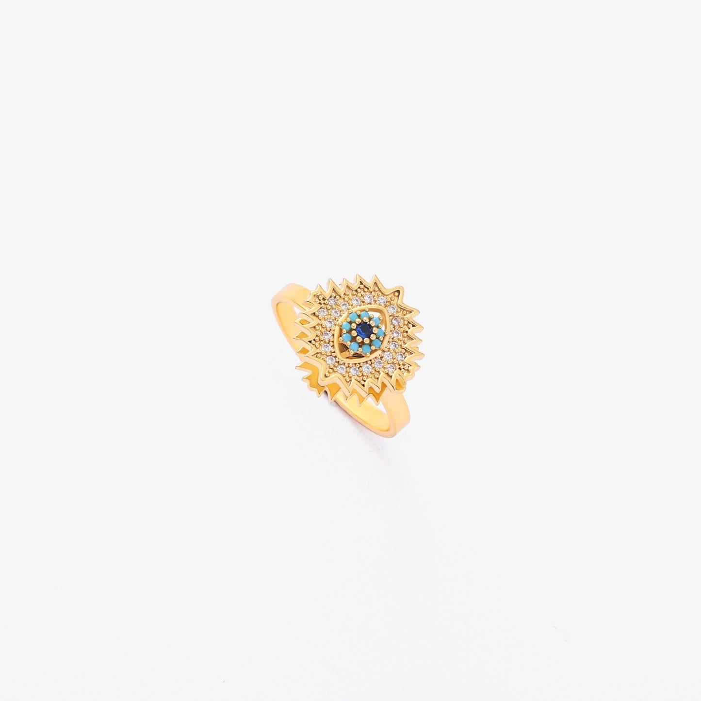 Bague tournante saphir rayon de soleil Dorée