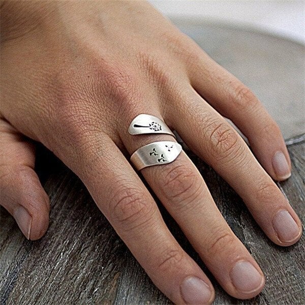 Bague pissenlit sculptée à la main réglable