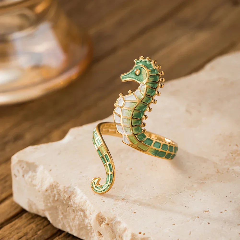 Bague hippocampe ajustable style bohémien