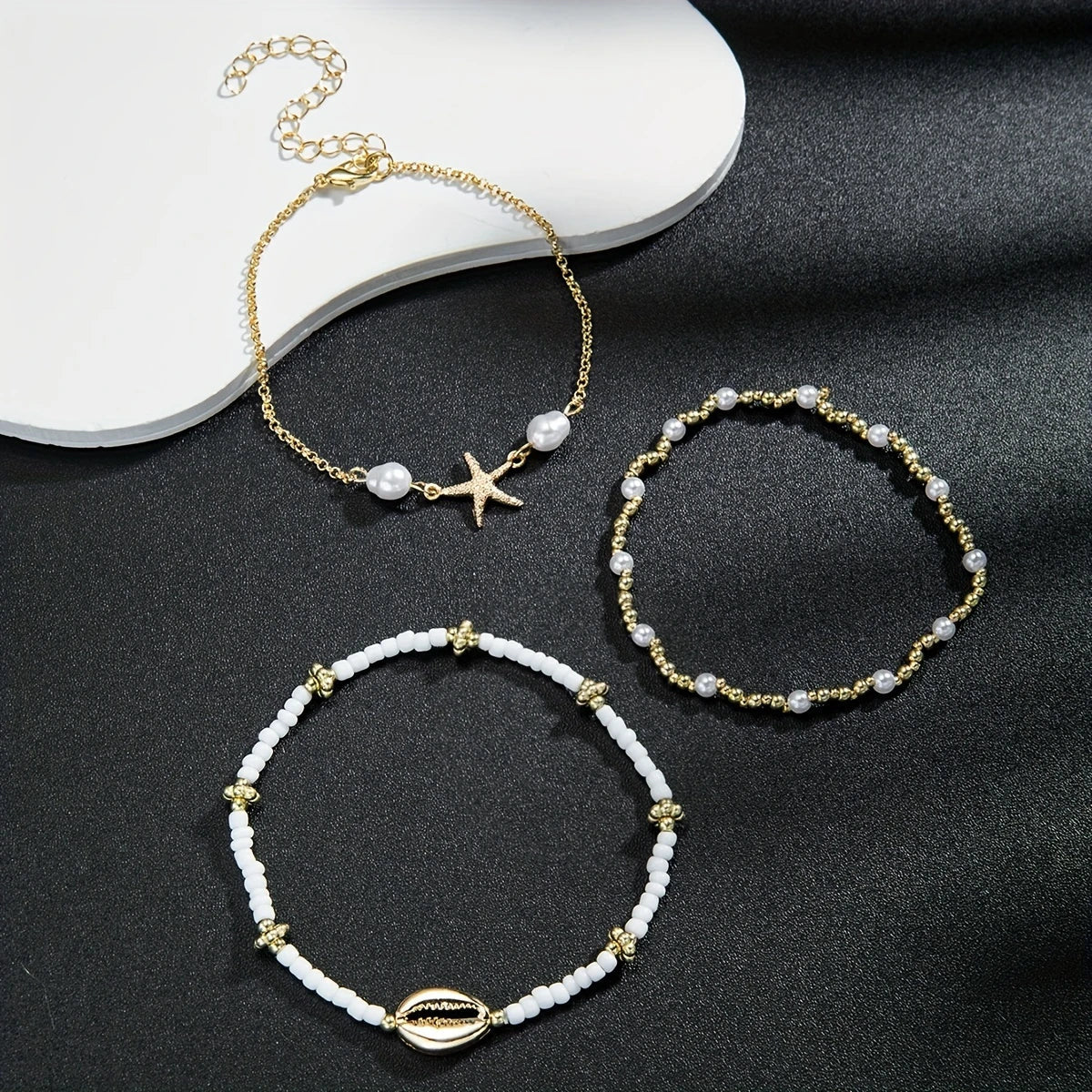 Bracelet cheville doré 3 pièces imperméable avec étoiles