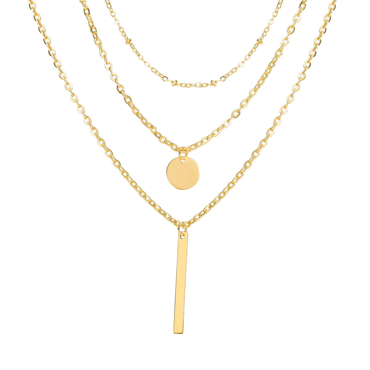 Collier chaîne vintage superposé avec pendentif géométrique