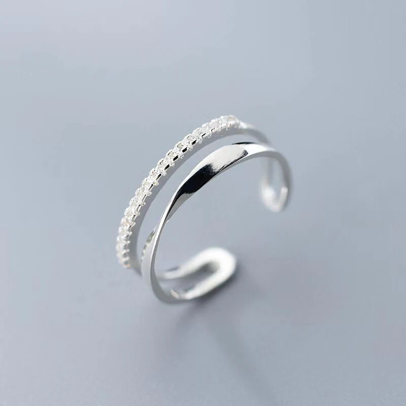 Bague en zircone cubique réglable plaquée argent