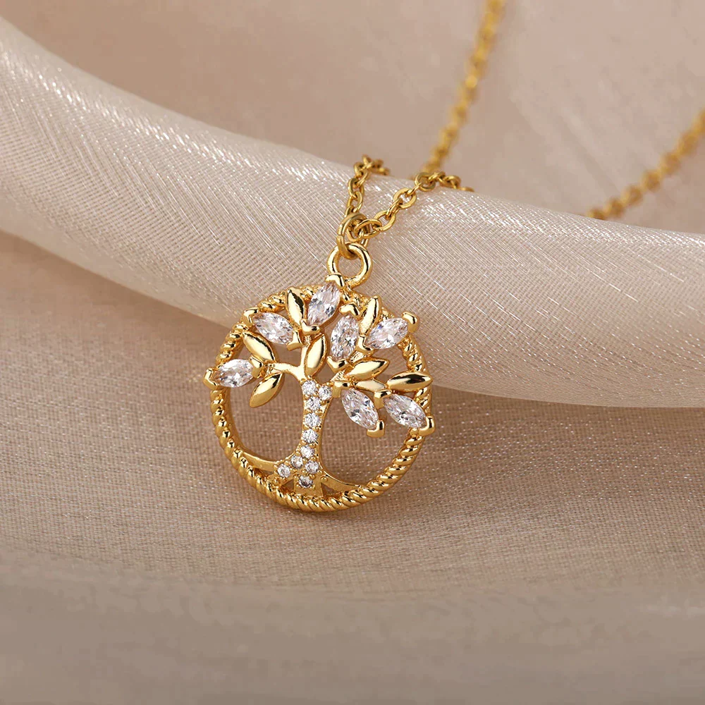 Collier Arbre de Vie doré avec zircones cubiques