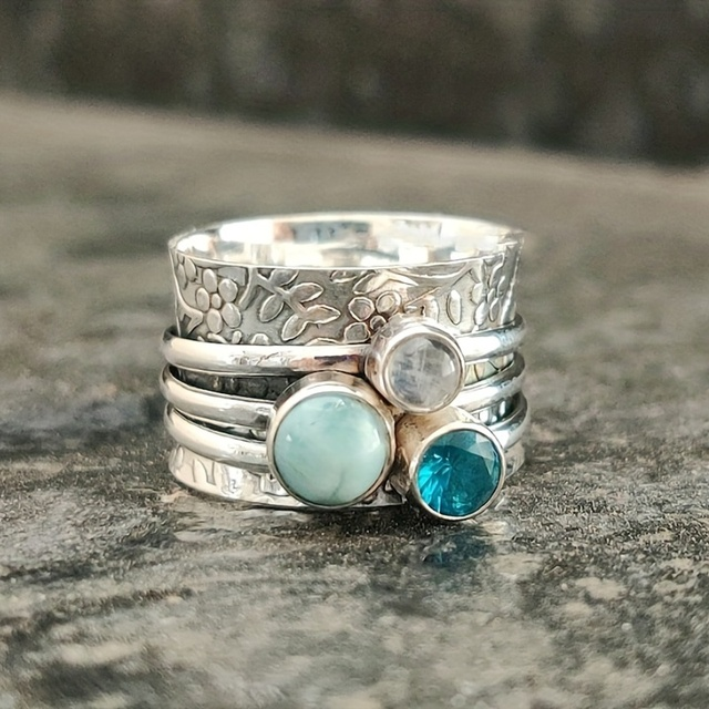 Bague en pierre bleue naturelle vintage