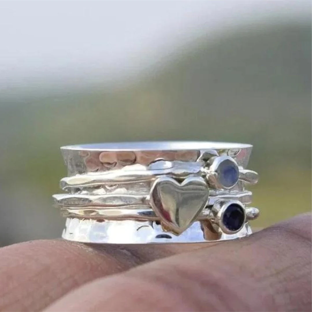 Bague cœur rotatif élégante plaquée argent