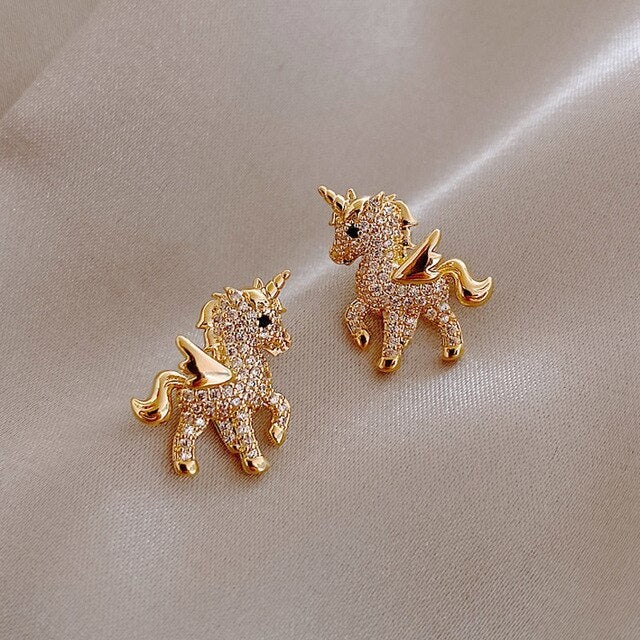 Boucles d'oreilles licorne dorée scintillante