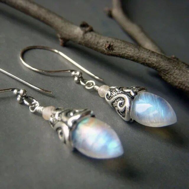 Boucles d'oreilles en cristal lune plaquées argent vintage