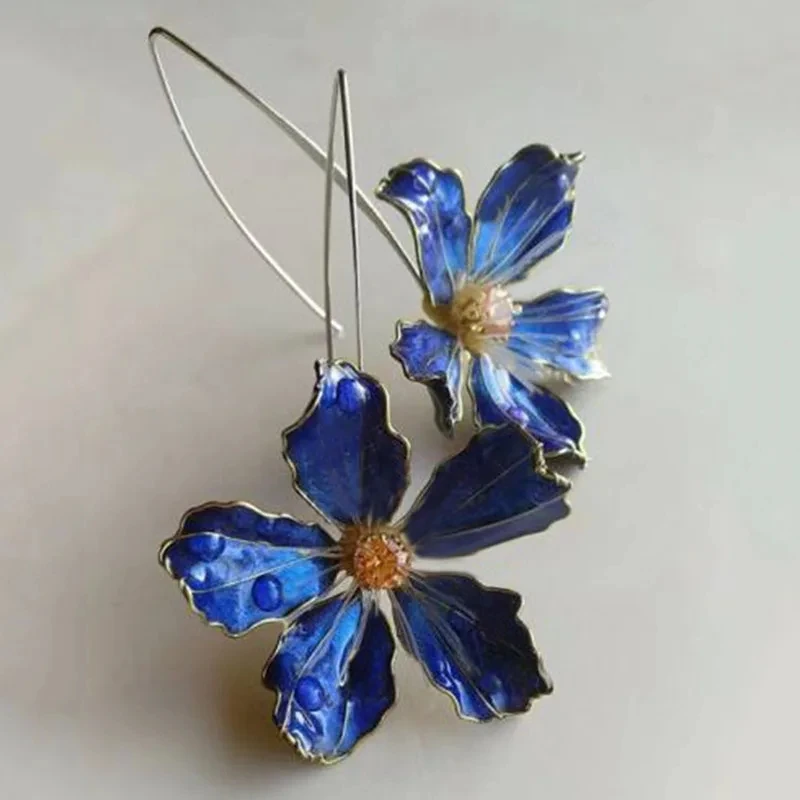 Boucles d'Oreilles Fleur Vintage Bleue