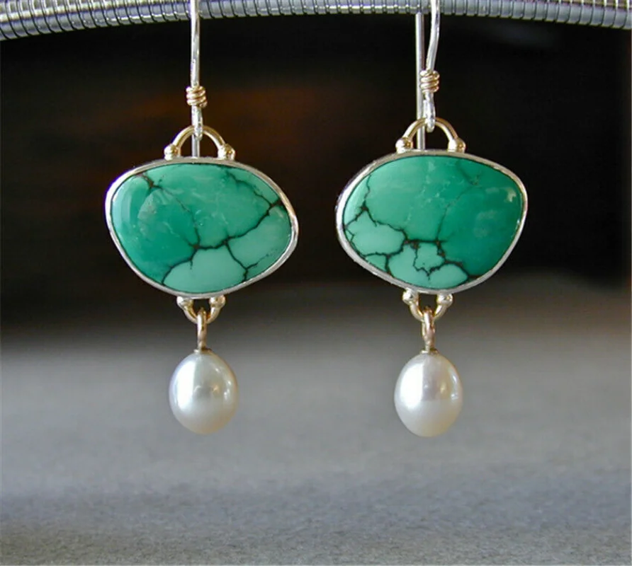 Boucles d'oreilles en perle et turquoise vintage