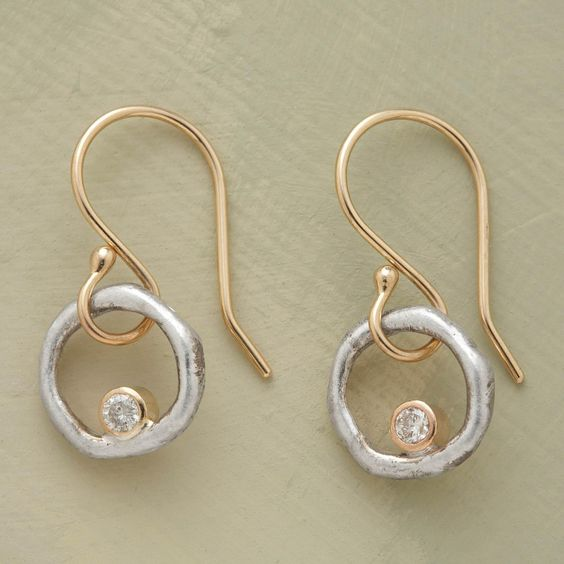 Boucles d'oreilles en Or et Argent Vintage avec Zircon