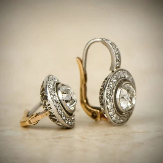 Boucles d'Oreilles Vintage avec Cristaux en Or et Argent