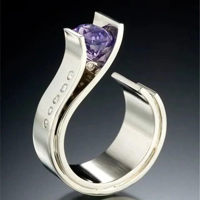 Bague en cristal violet plaquée argent vintage