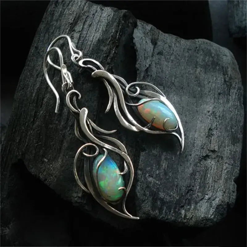 Boucles d'oreilles en opale bleue en argent sterling plaqué vintage