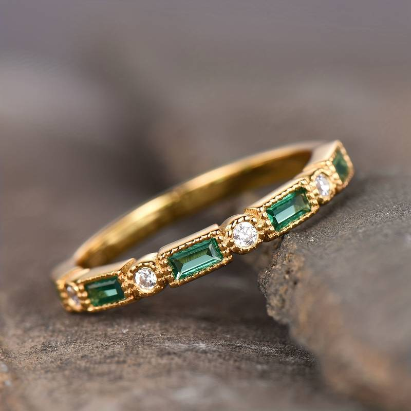 Bague double en cristaux verts vintage