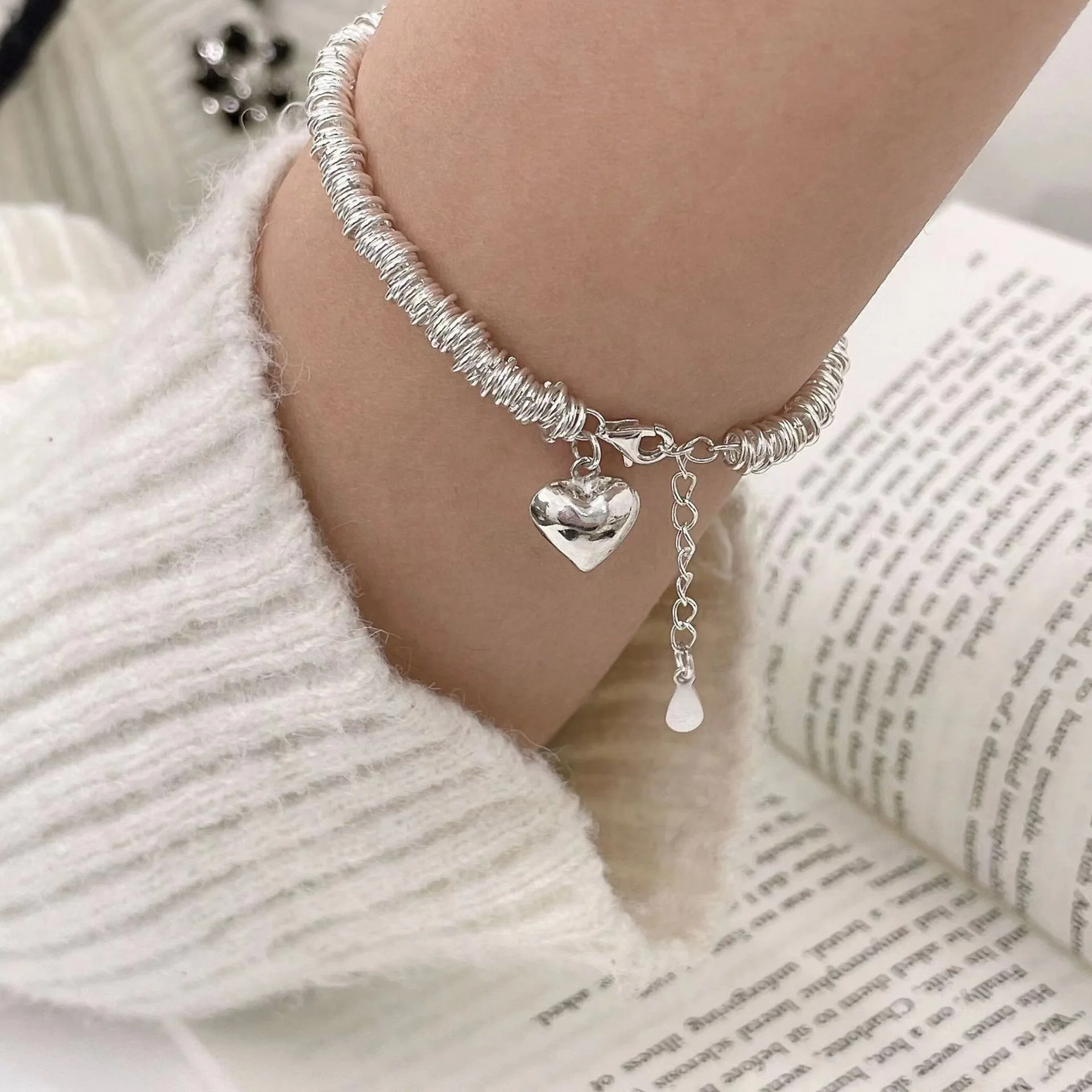 Bracelet cœur élégant plaqué argent