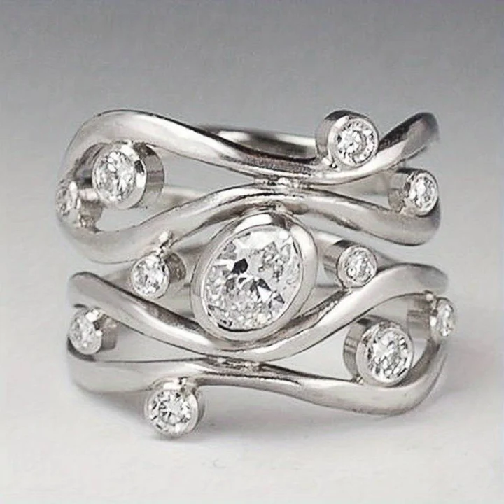 Bague irrégulière en zircone cubique plaquée argent vintage