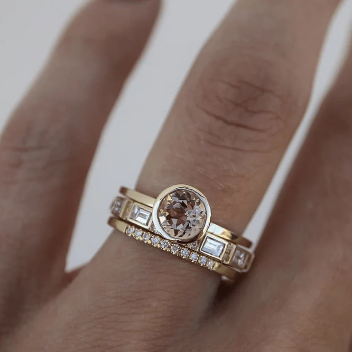 Bague double en cristal doré vintage