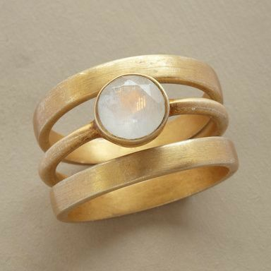 Bague vintage dorée et argentée double en pierre de lune