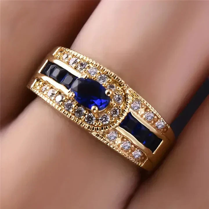 Bague brillante bleue dorée vintage