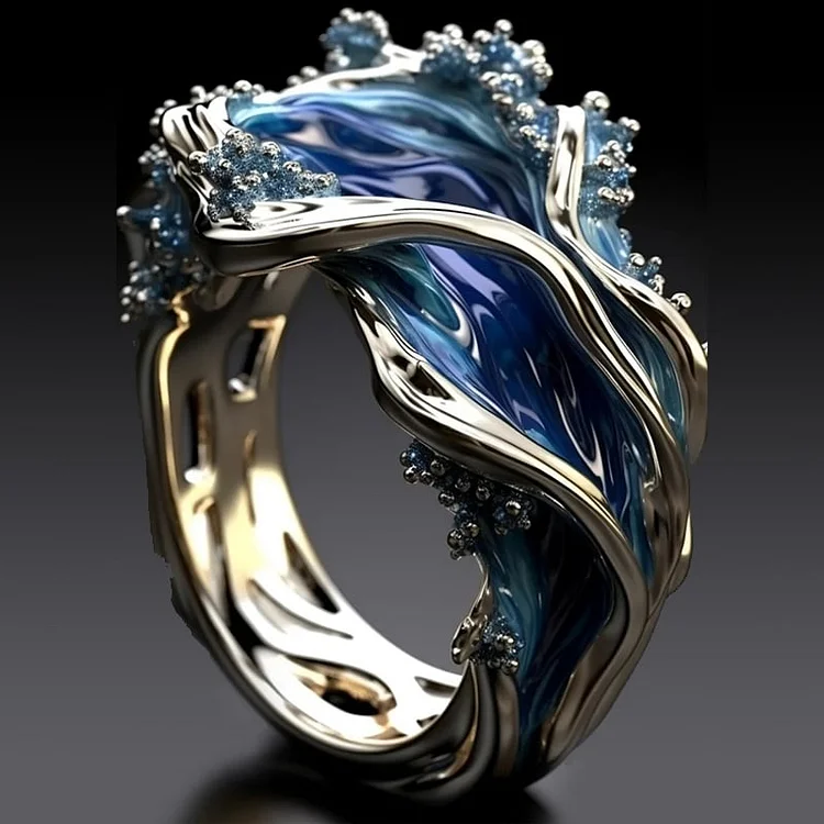 Bague vague océan dorée vintage