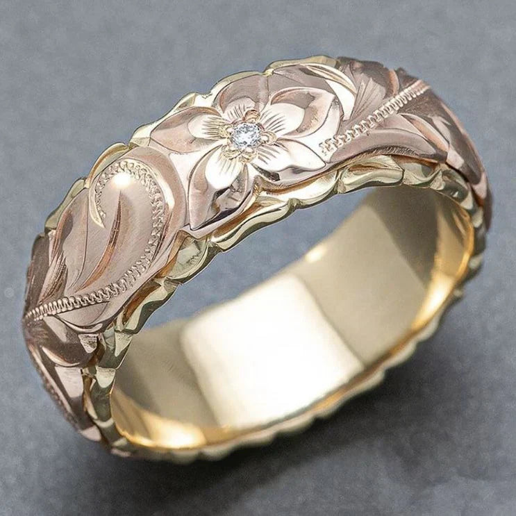 Bague rose fleur dorée vintage