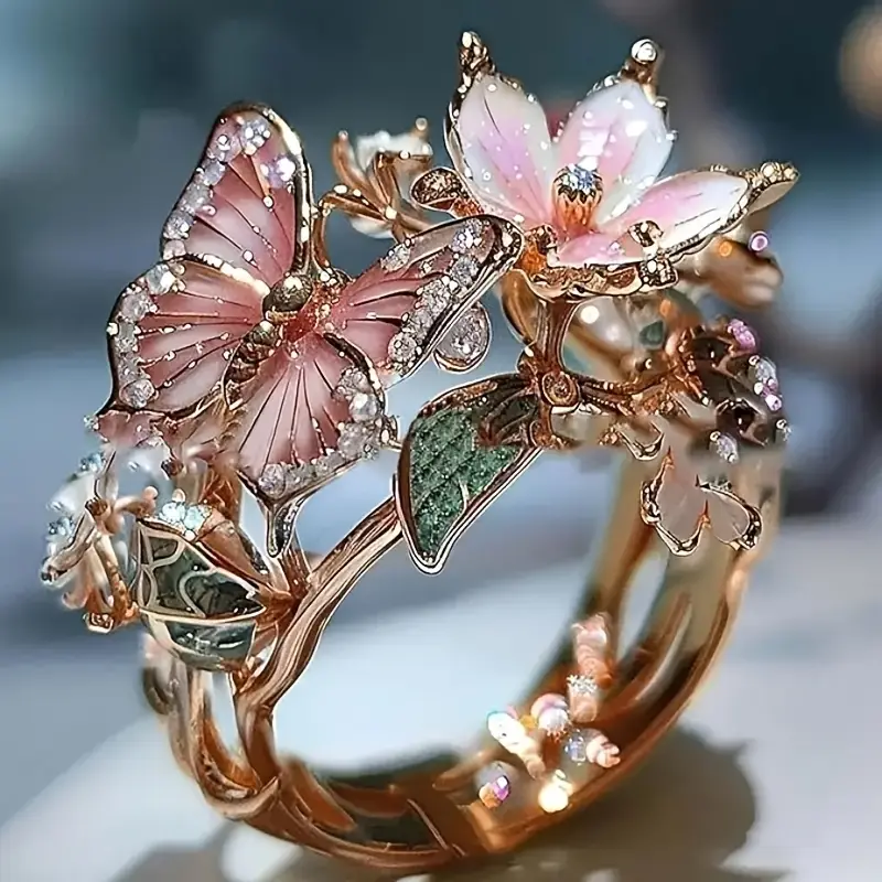 Bague en zircone cubique papillon naturel scintillant