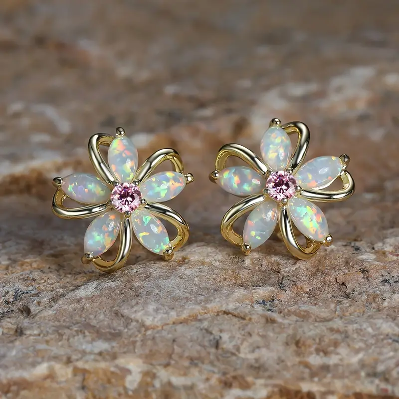 Boucles d'oreilles marguerite en opale