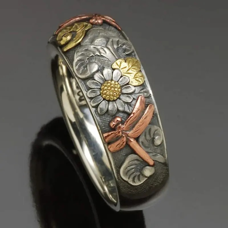 Bague florale plaquée argent
