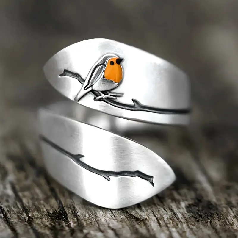 Bague oiseau réglable plaquée argent