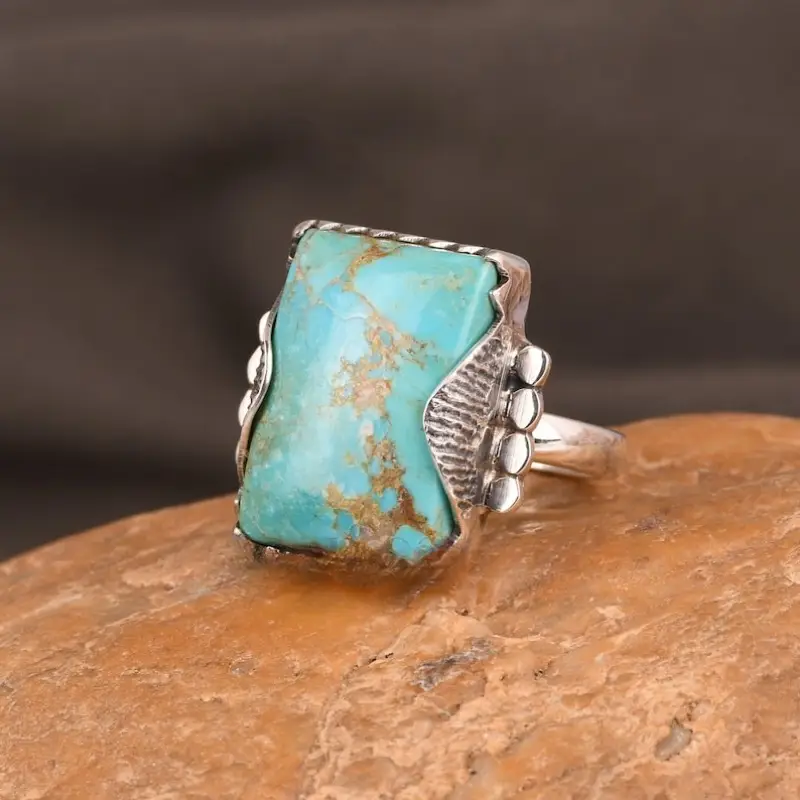 Bague en pierre naturelle bleue plaquée argent