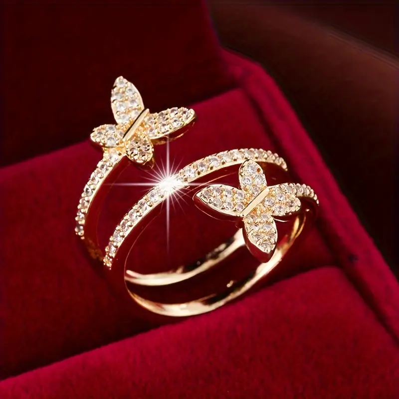 Bague papillon réglable en zircone cubique