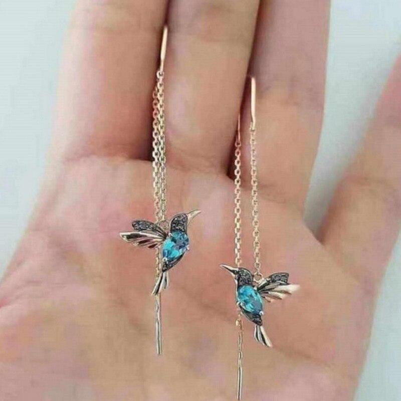 Boucles d'oreilles colibri en émail et zircone cubique