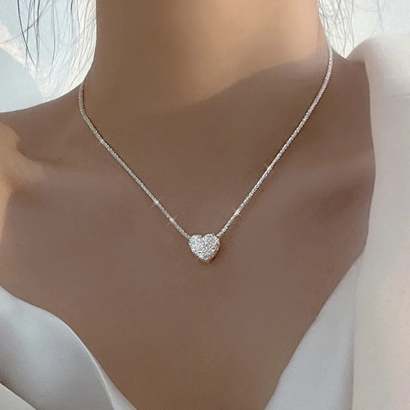Collier cœur gravé en argent sterling plaqué