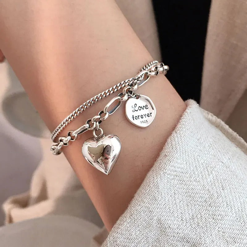 Bracelet gravé Love Forever en argent sterling plaqué + 2 breloques offertes