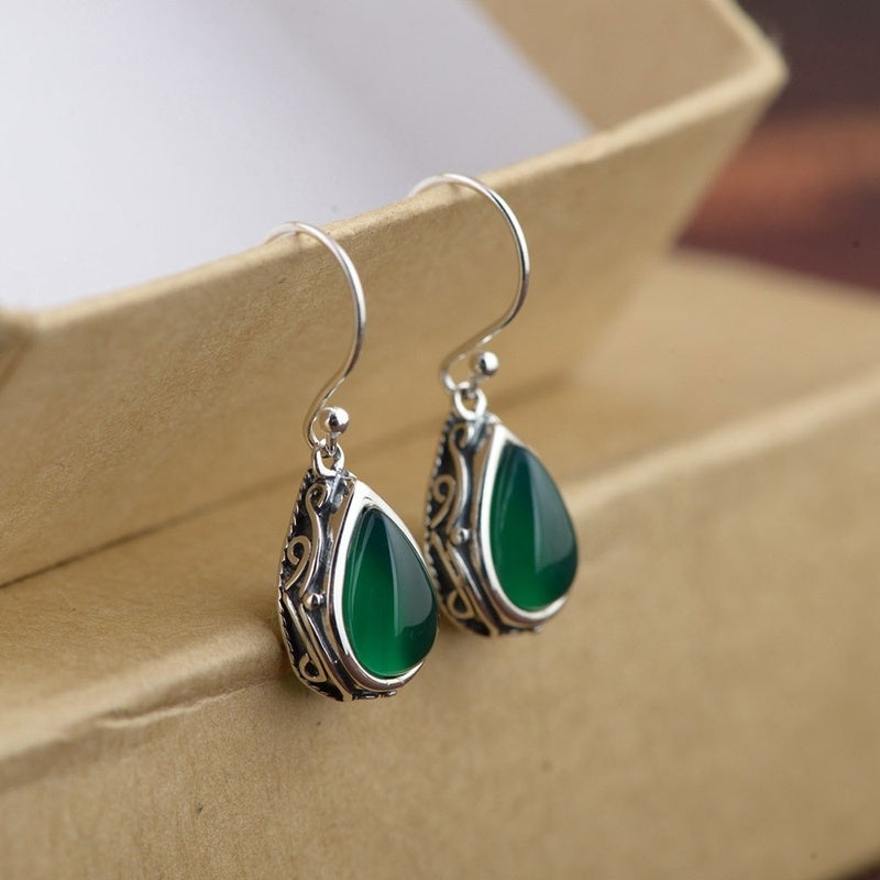 Boucles d'oreilles en pierre émeraude en argent sterling plaqué
