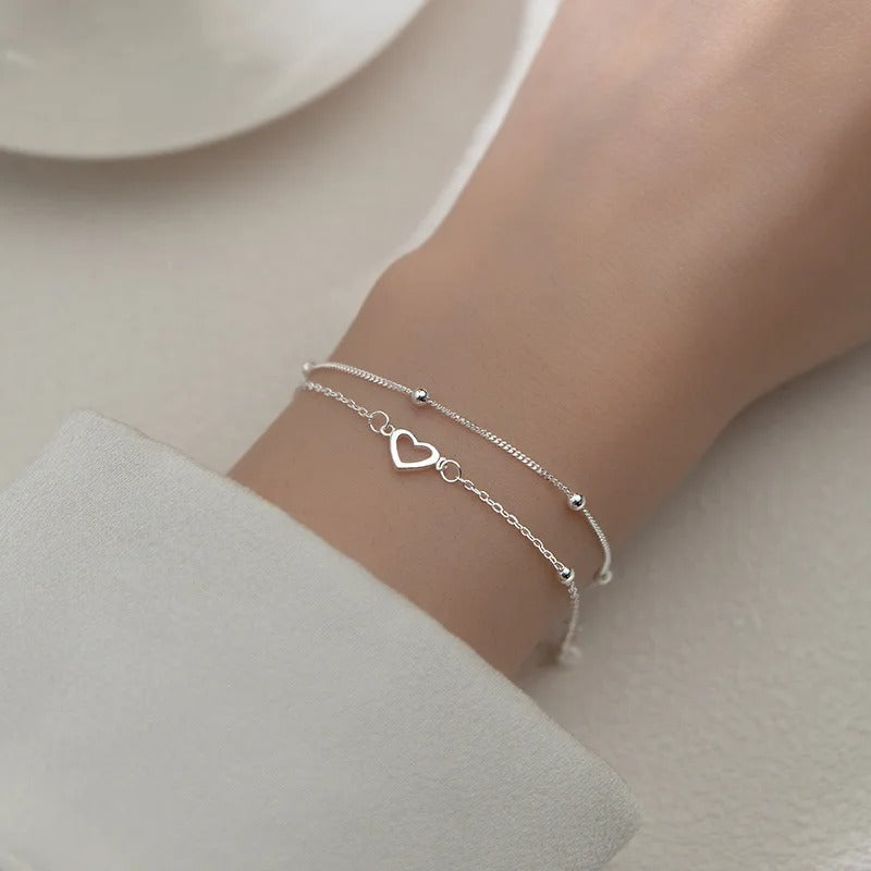 Bracelet fin cœur en argent sterling plaqué