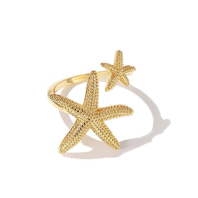 Bague étoile de mer réglable plaquée argent et dorée