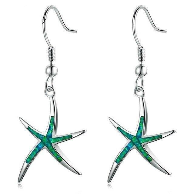 Boucles d'oreilles étoile de mer en opale plaquées argent