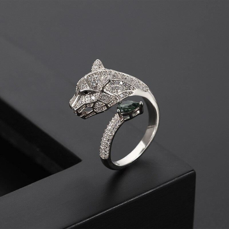 Bague Ajustable de Léopard avec Finition de Zircon