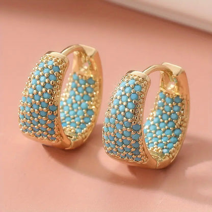 Boucles d'oreilles d'Anneau de Perles Turquoise en Ton Doré | Doré