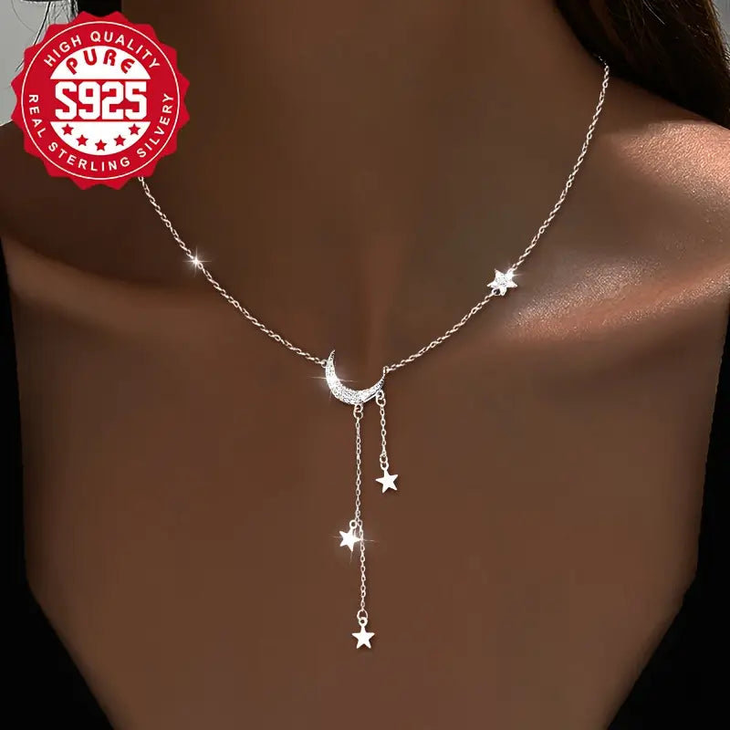 Collier de Lune avec Pompons en Argent 925