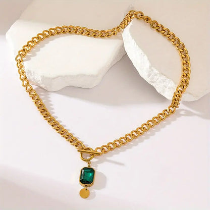 Collier chaîne épaisse pendentif émeraude Doré
