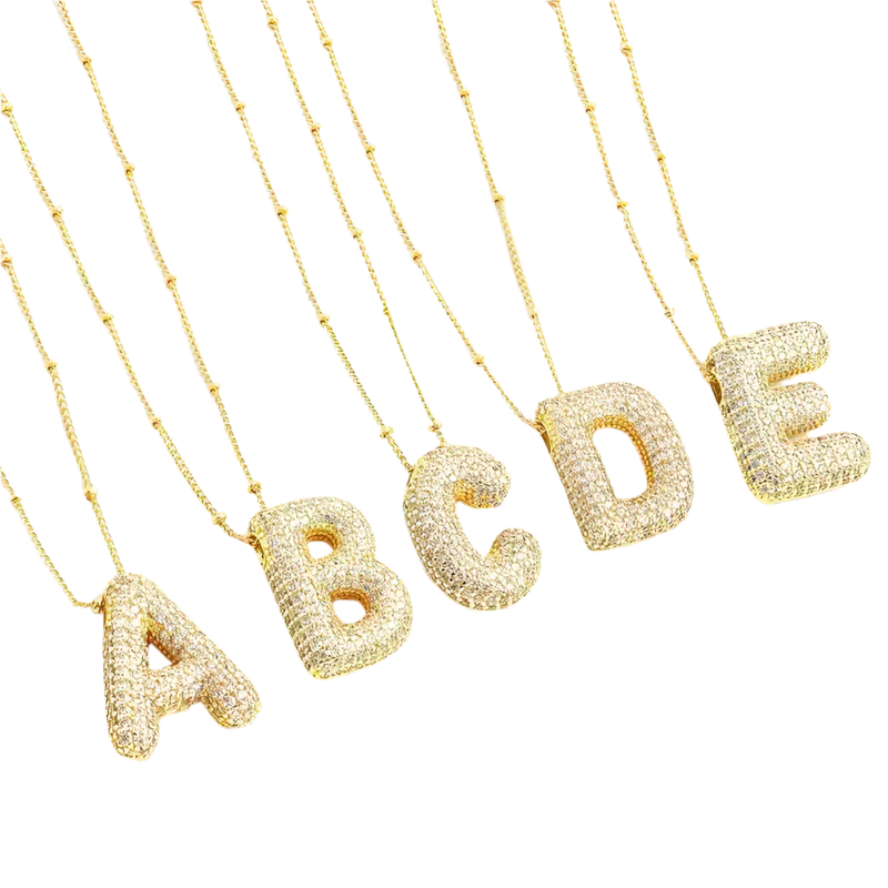 Set collier initiale en lettres bubble Doré