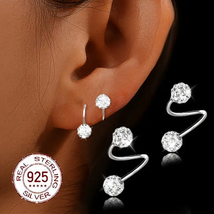 Boucles d'Oreilles Spirales à Double Tête Super Brillantes avec Zircon