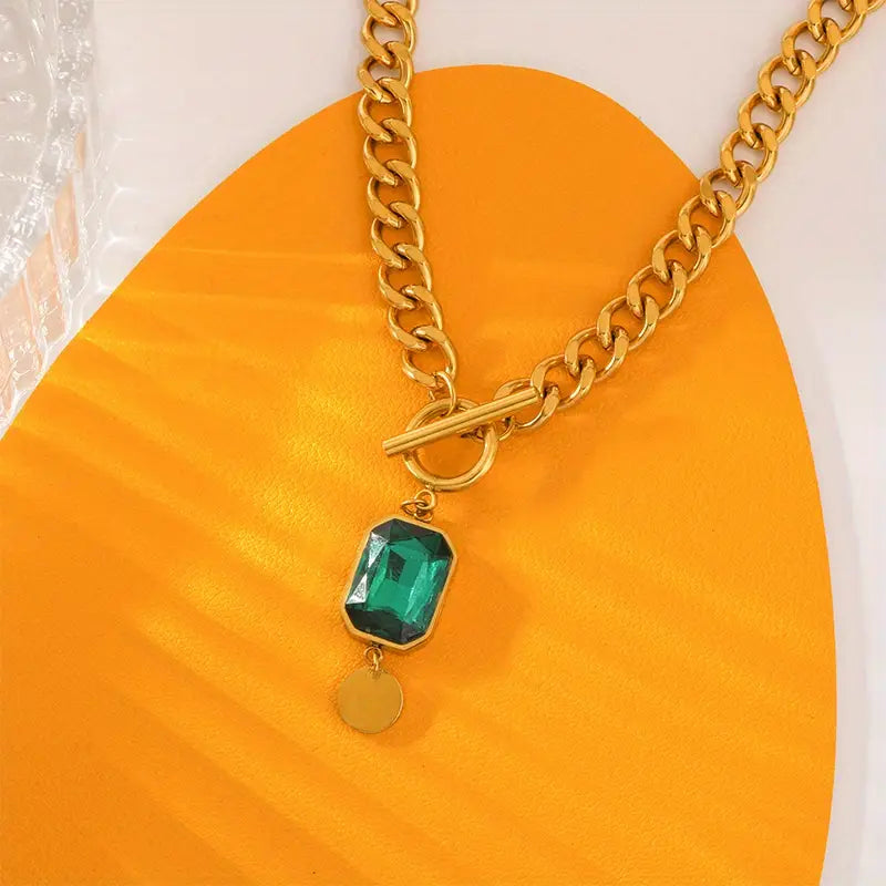 Collier chaîne épaisse pendentif émeraude Doré