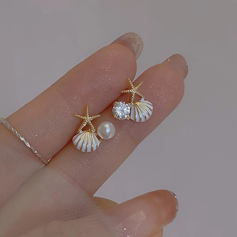 Boucles d'Oreilles Étoile de Mer et Coquillage Imperméables de Design
