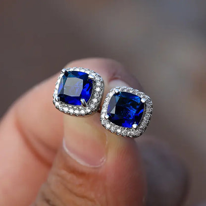 Boucles d'oreilles saphir carrées