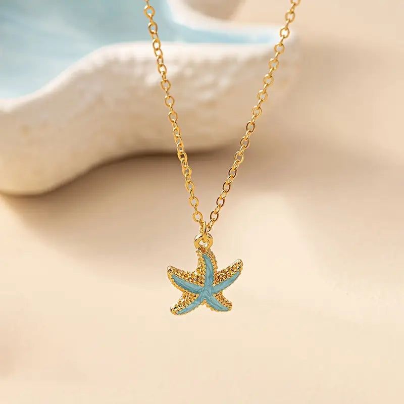 Collier Étoile de Mer Océan Bleu en Or