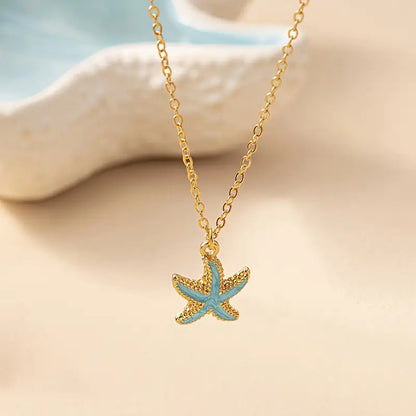 Collier Étoile de Mer Océan Bleu en Or