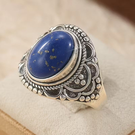 Bague de Lapis-lazuli avec Incrustations de Cuivre Vintage